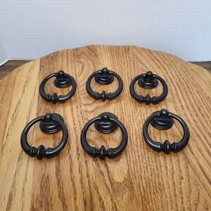 Bronze Drop Bail With Back Plate Ring Pull Dresser Cabinet Hardware Set Of 6